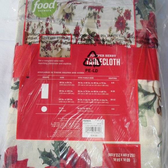 NEW 60" x 84" OBLONG Fabric Tablecloth FOOD NETWORK Christmas Winter Juniper - Picture 4 of 9